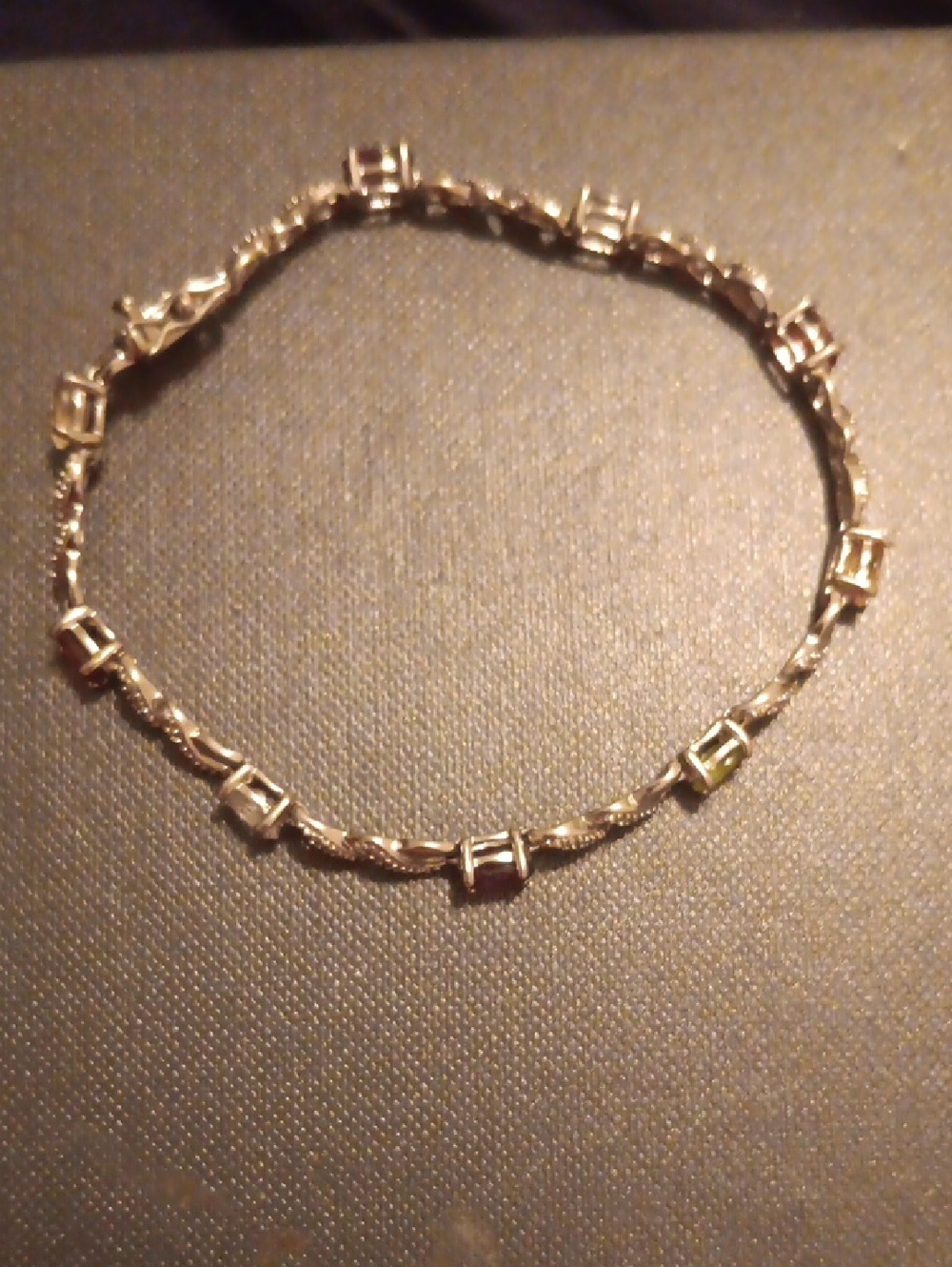 Vintage Sterling Silver .925 Goldtone Multi Color Stone CZ Tennis Signed R 925